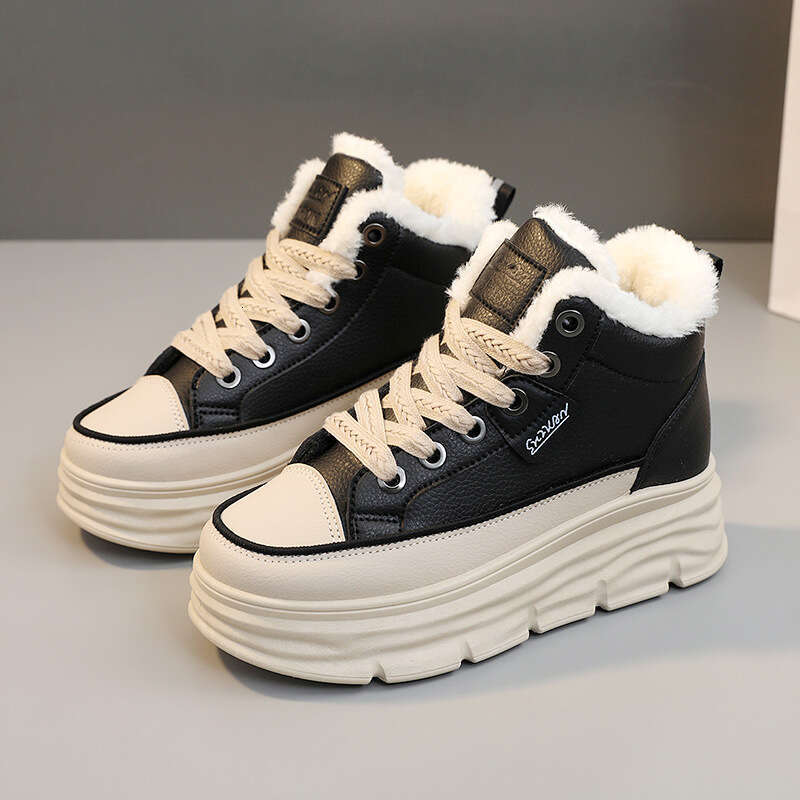 Fleece-Lined High-Top High Quality Height-Increasing Women's Winter New Student Ins Korean Version Warm Casual Cotton Shoes Trendy