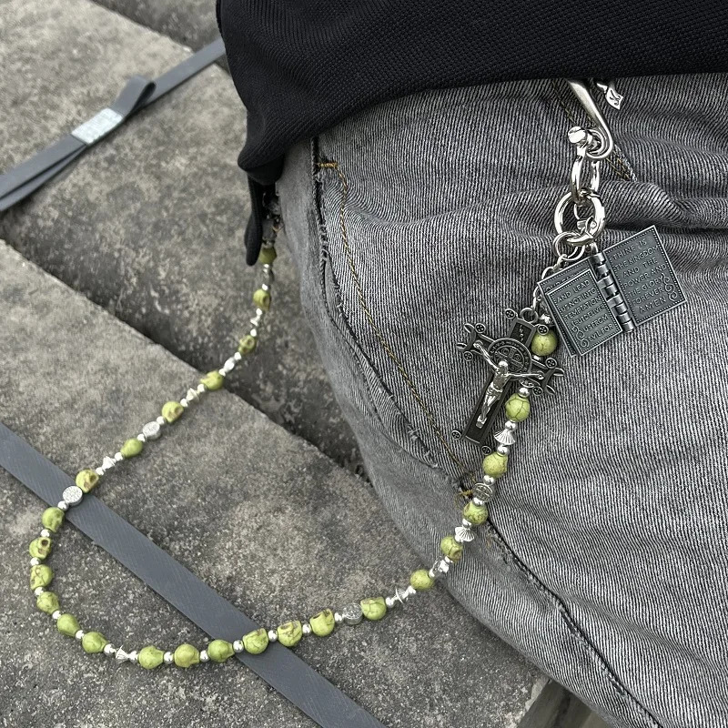 product Retro dark green skeleton Pants waist chain crossjewelry Pendant 251023