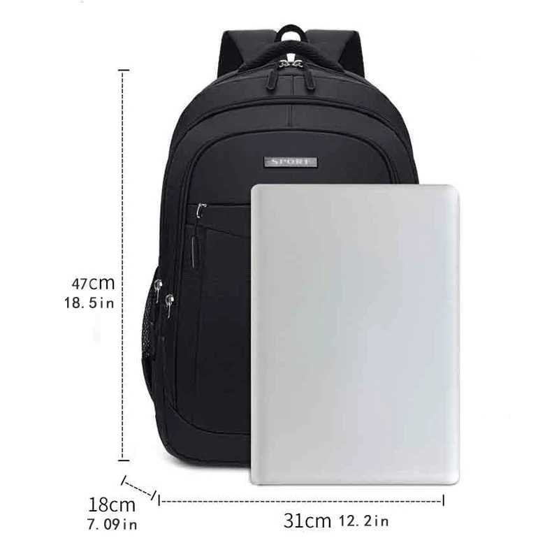 Mens Backpack large capacity black laptop bag adjustable strap and multiple compartments leisure travel bag W251025