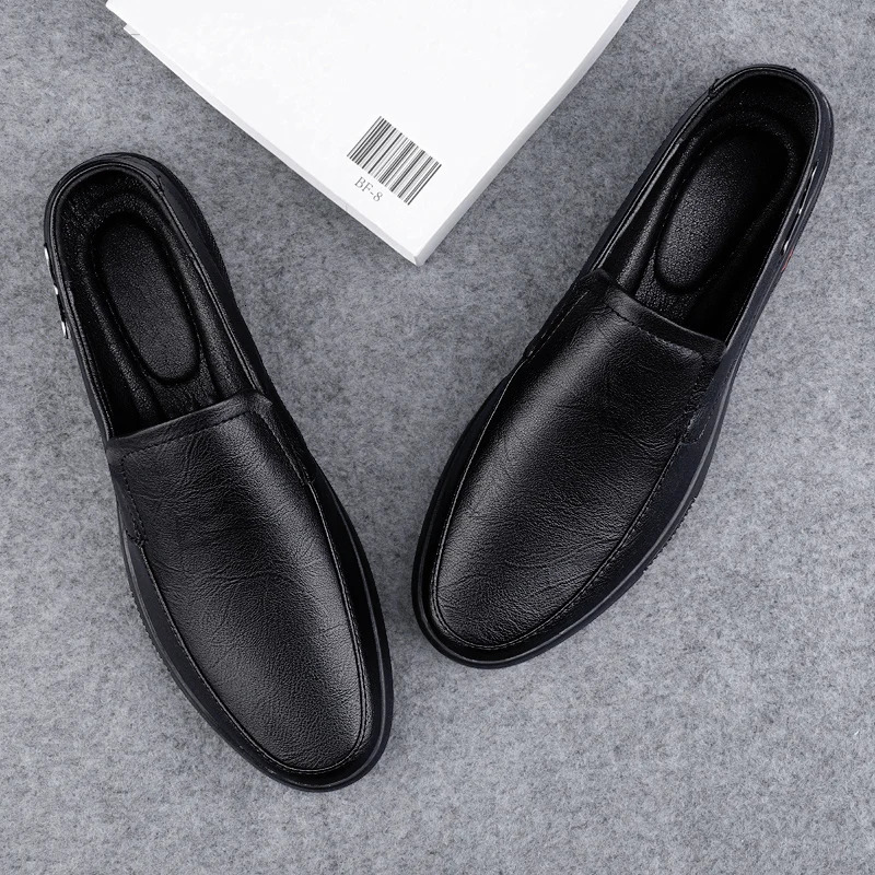 LETCOMFIT Mens Casual Business Oxfords TwoLayer Cowhide Rubber Sole Mens Breathable Loafers SlipOn Solid Faux Leather Shoes 251023