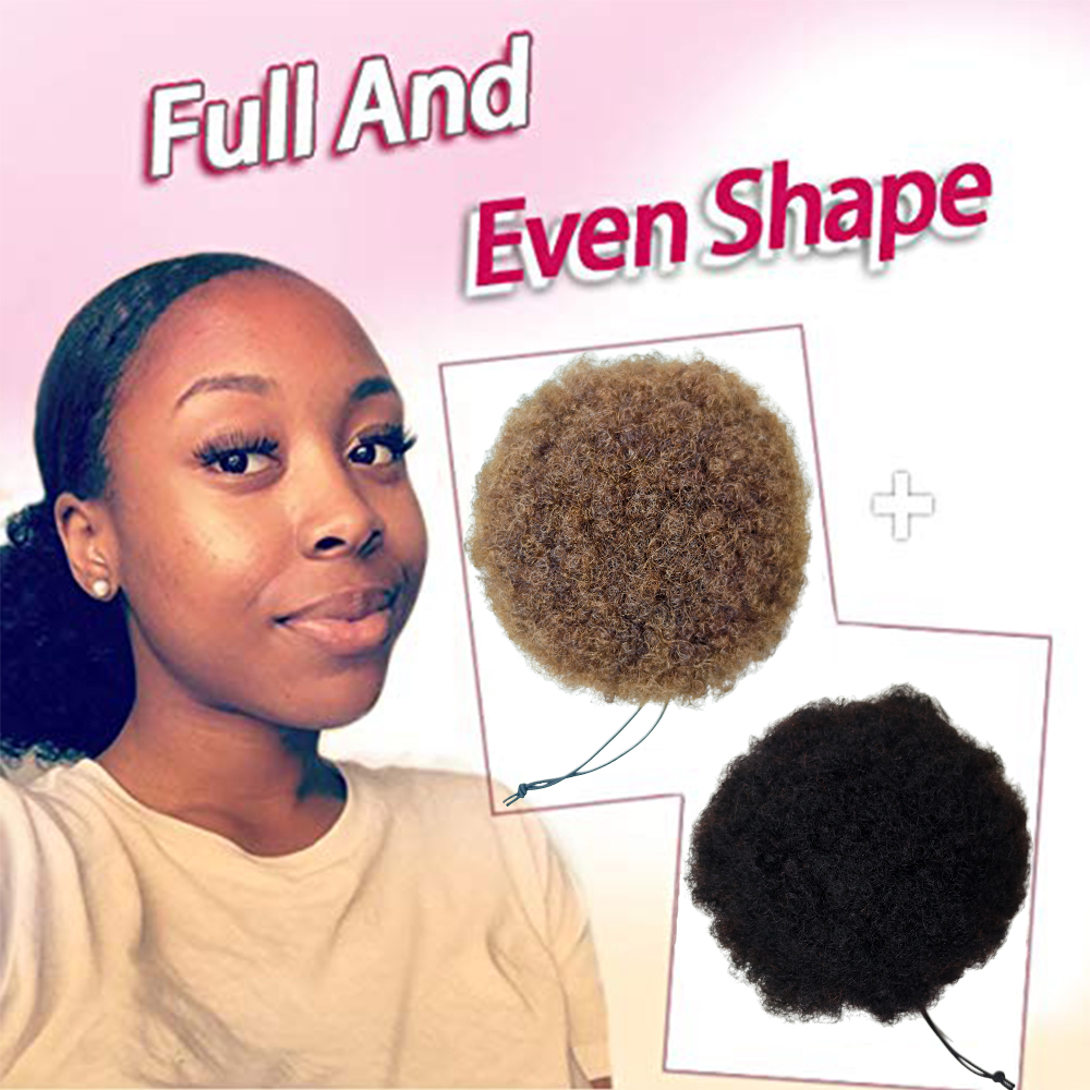 Black women's African fluffy hair drawstring ponytail 6-8 inches curly 100% human hair ponytail Black female girl