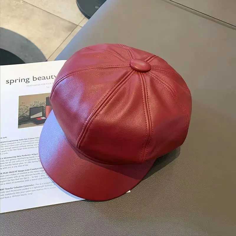 Korean version of the face small PU beret outdoor temperament fashion retro octagonal hat online celebrity trend c beret Y251025