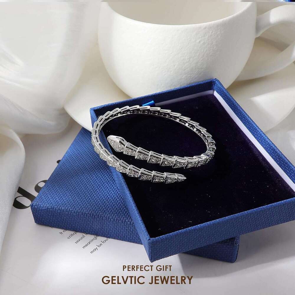 Snake Bracelet Women, 14K Gold Plated Adjustable Open Cuff Bangle with Zircon Rhinestone Crystal, Christmas Valentine's Day Gift for Her, Gold/Ro