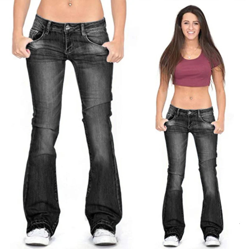 Spring Summer Black Low Rise Flared Jeans Women Casual Vintage Skinny Bell Bottom Mom Jeans Korean Slim Denim Y2k Long Pants 251023