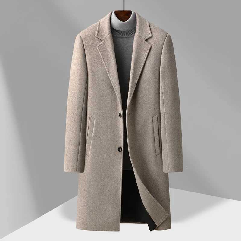 Winter Mens Essential Wool Blend Coat Thick Thermal Quilted Overcoat Gentlemen Light Gray Brown Charcoal Beige Attire BusinessT251025