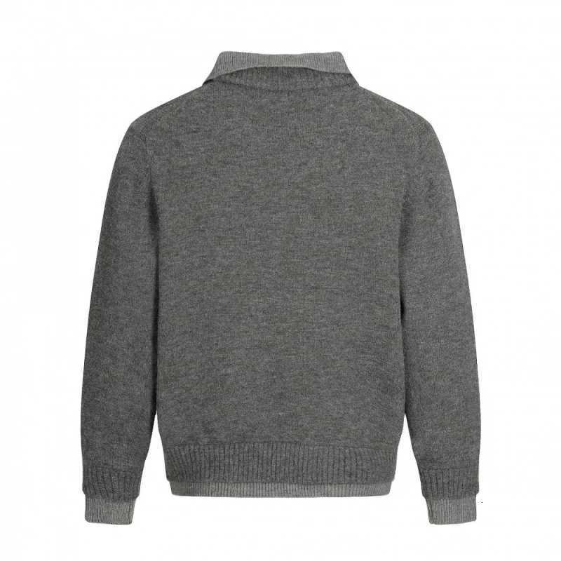 Mens Gray Polo Collar VNeck Sweater 2025 Autumn New Business Style Casual Knitted TopT251025