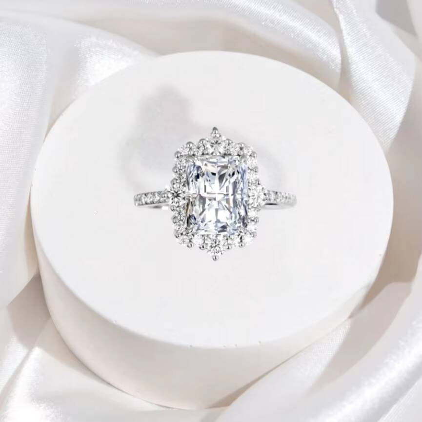 Wedding Bridal S925 Sterling Silver Couples Rings Anniversary Gift 4ct Radiant Cut D Color Moissanite Rings for Women