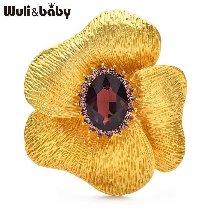 Wulibaby Charming Flower Brooches For Women Unisex 2color Rhinestone Elegant Plants Party Office Brooch Pins Gifts J251115