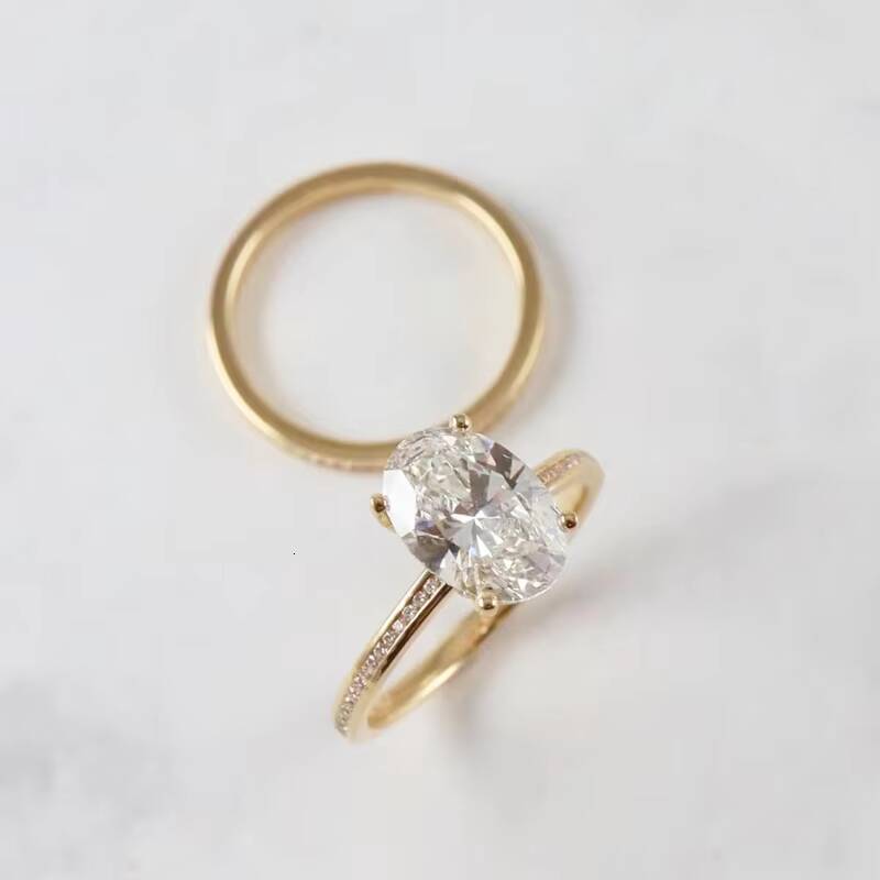 Channel Set Wedding Band 18K Yellow Gold 2CT Oval Moissanite Diamond Engagement Ring Bridal Sets for Women Jewelry