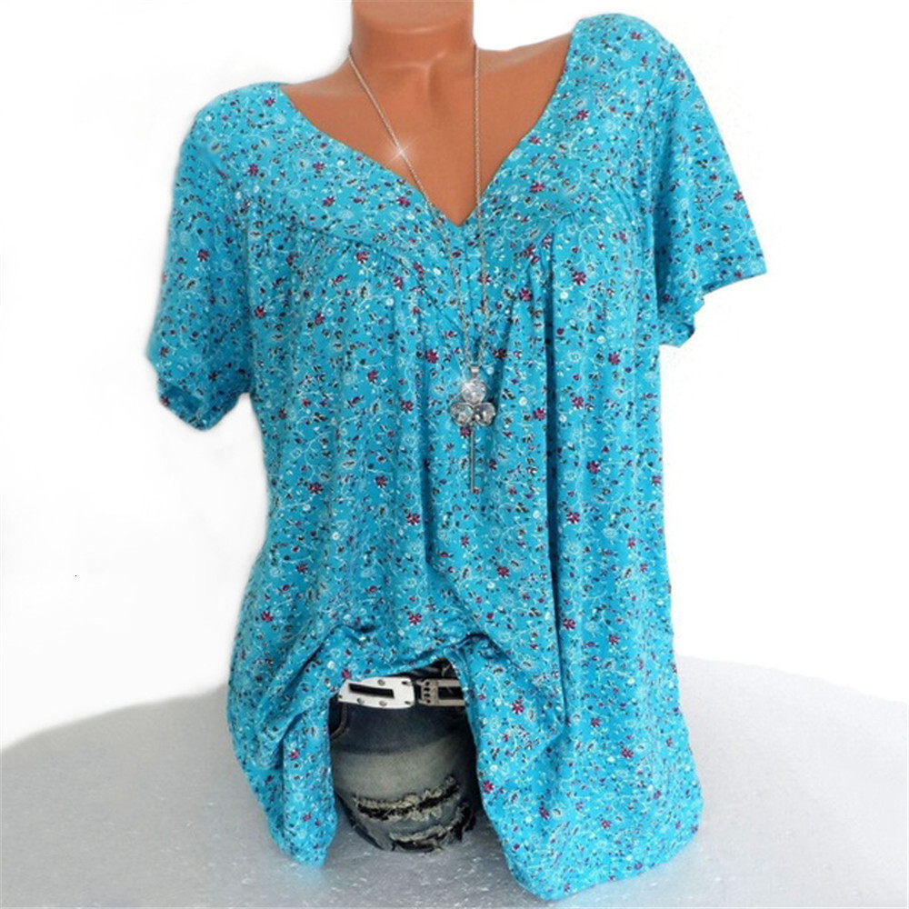 New Women's Fashion 2025 Summer V-neck Loose Short Sleeve Printed T-shirt