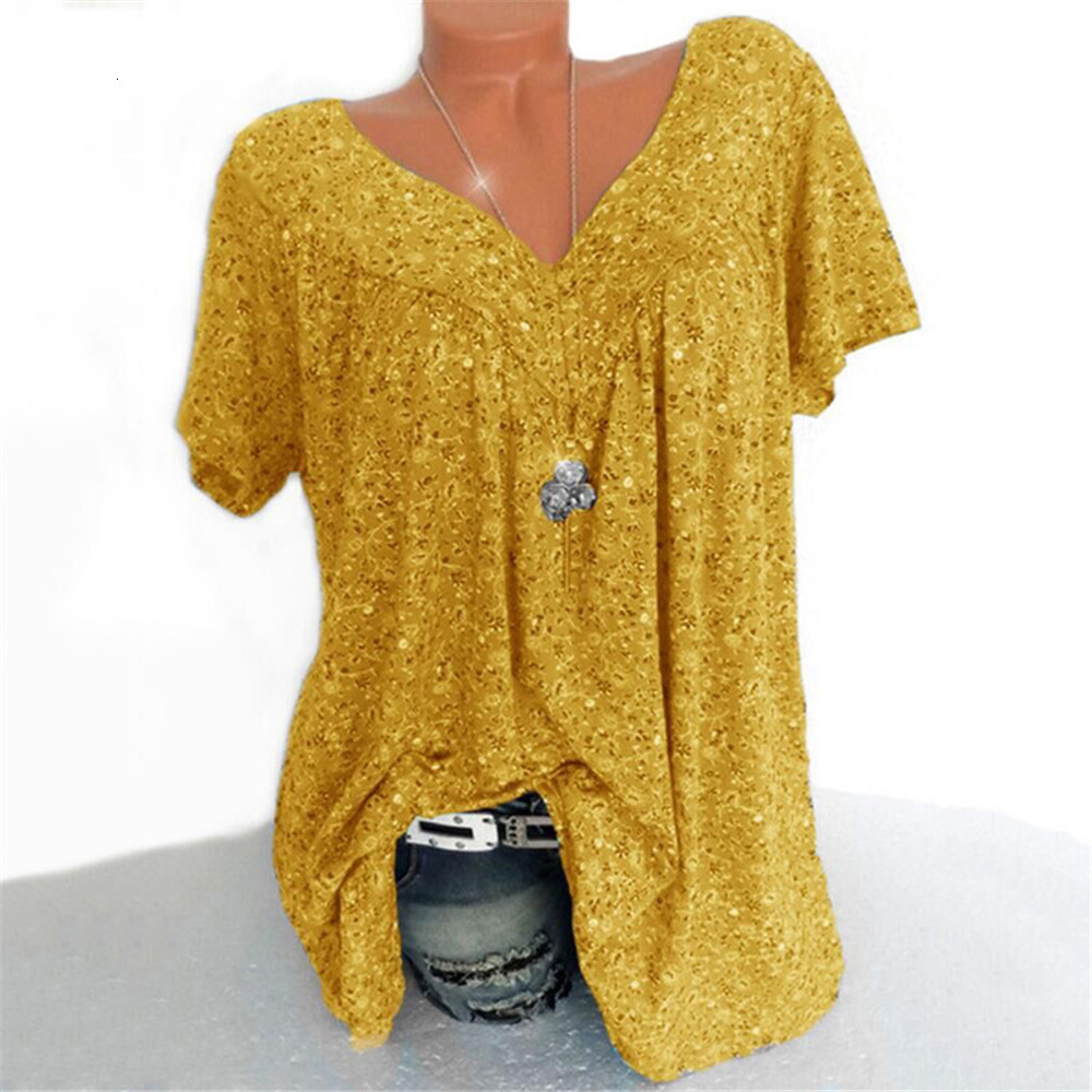 New Women's Fashion 2025 Summer V-neck Loose Short Sleeve Printed T-shirt