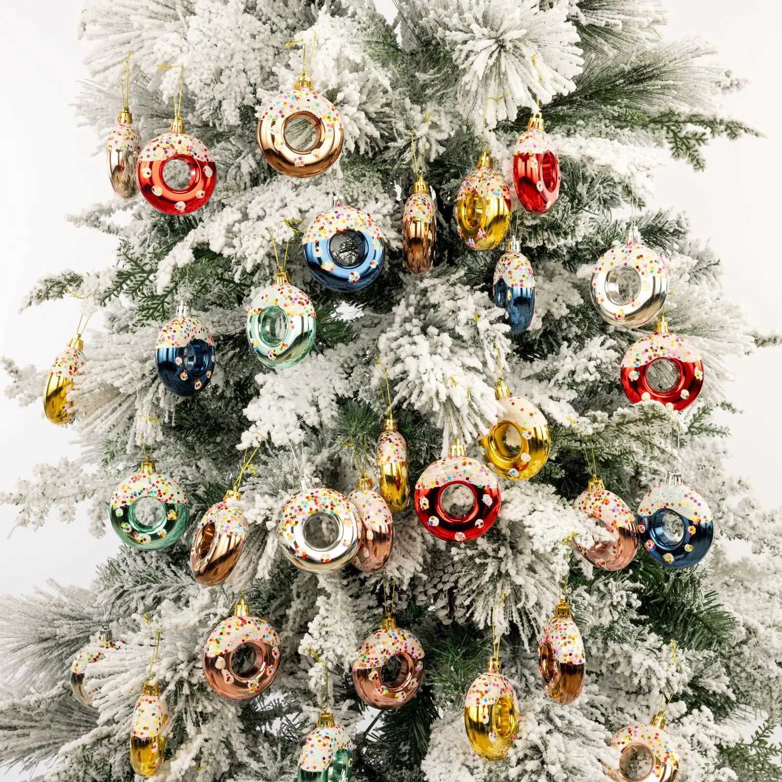 4pcsSet Cute Color Doughnut Christmas Tree Hang Pendant Plastic Christmas Shiny Ball Festival Ornament For Home Bar Party Decor C251024