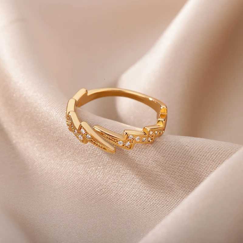 Vintage Zircon Lightning Rings For Women Stainless Steel Plated Open Finger Ring Couple Wedding Jewelry Gift Bijoux FemmeXJ251025