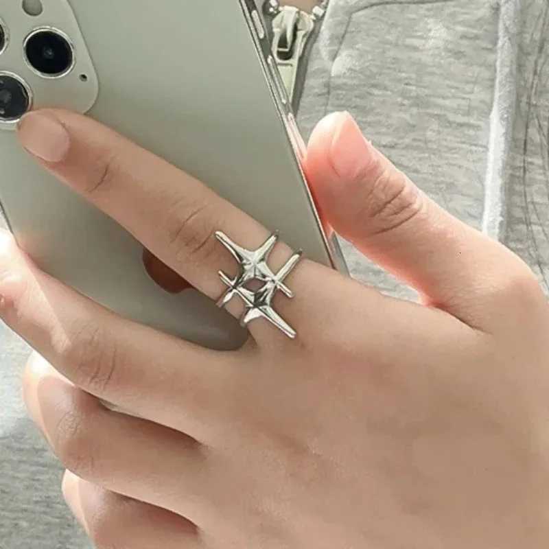 Simple Irregular Silver Star Open Ring for Women Men Punk Gothic Sliver Color Adjustable Couple Rings Y2K Egirl Jewelry GiftXJ251025