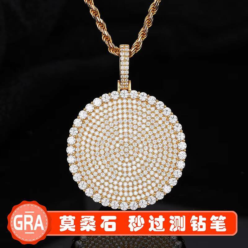 100 Pass Diamond Tester Cheap Iced Out Chain and Pendant Custom Hip Hop Silver Moissanite Diamond Cluster Disc Necklace