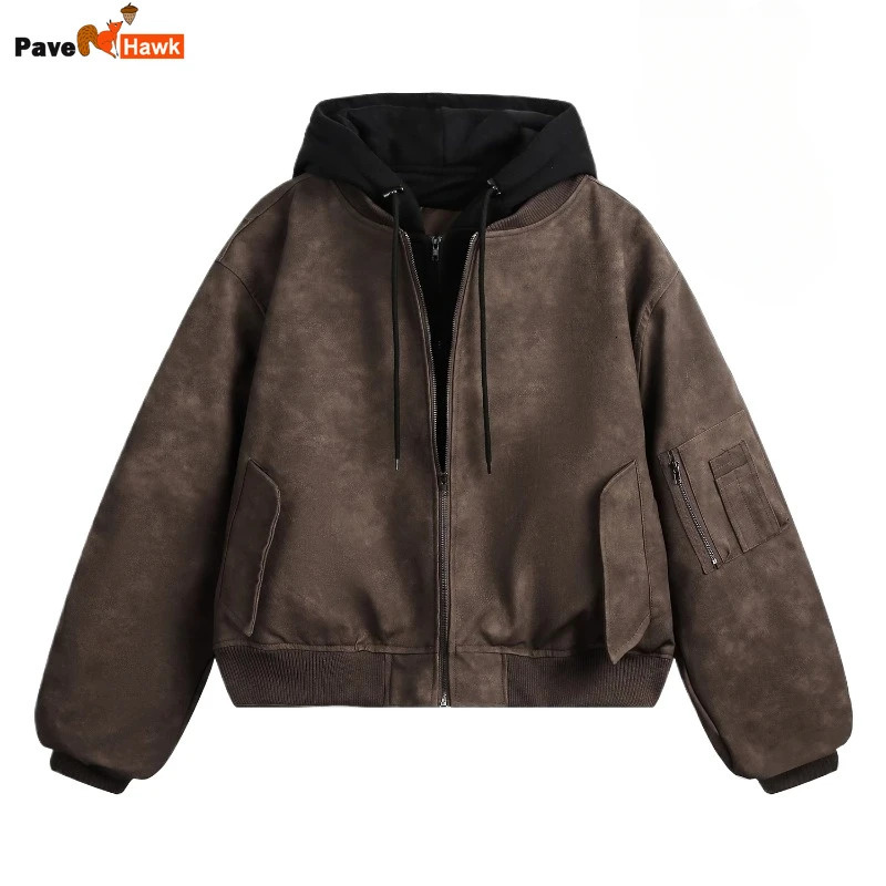 Thicken Motorcycle Hooded Leather Jacket Mens Winter Two Pieces Fashion Hip Hop Warm Parkas Pilot Bomber Cotton Coats 251020
