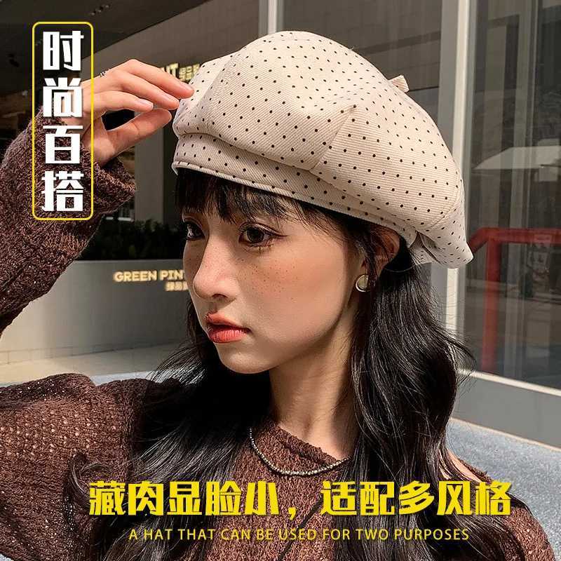 Autumn Winter Polka Dot Bed Beret Fashionable Versatile Small Round Dot Cute Octagonal Hat Girls Early Pumpkin Hat 4m897 Y251025
