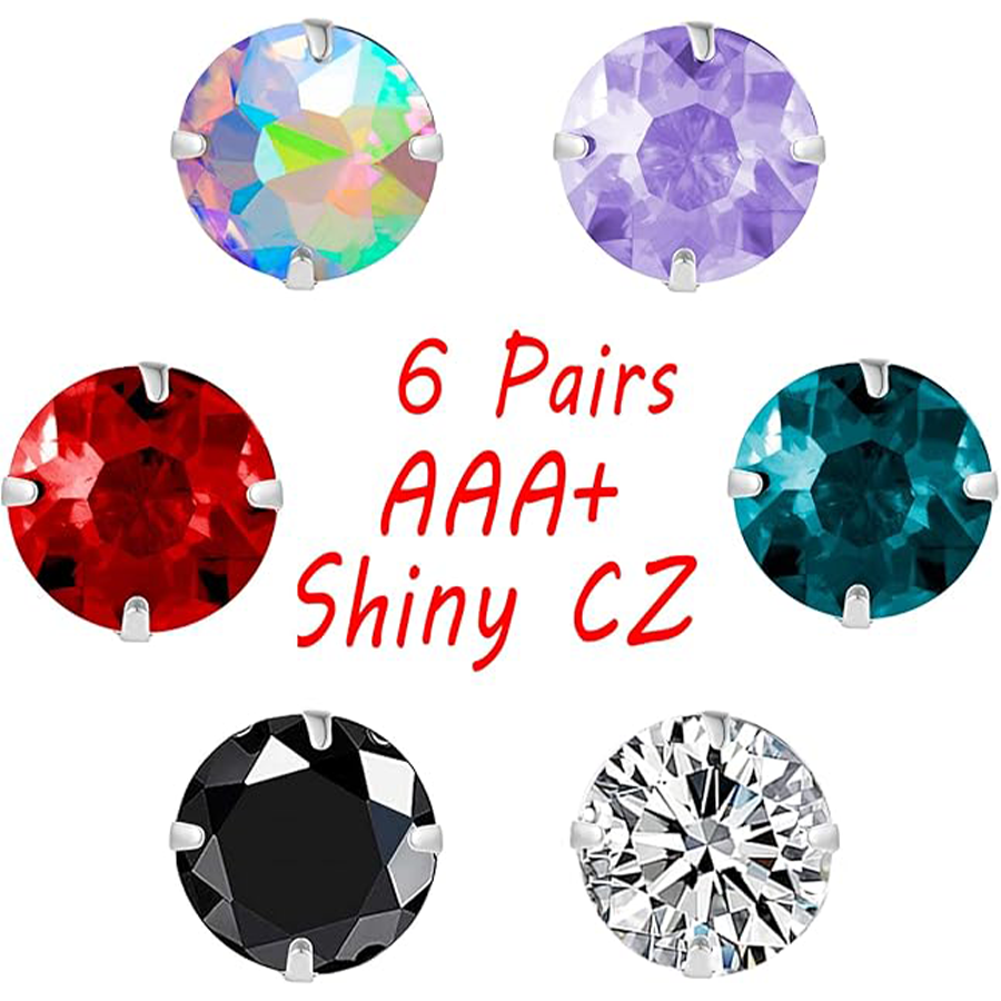 6 Pairs Leverback Dangle Earrings Set Earring Multicolor Round Cubic Zirconia Drop Earrings For Women