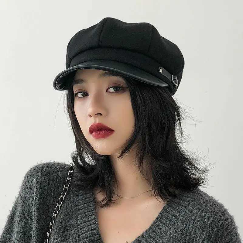 Autumn Winter Beret Hat For Wen Solid Color Octagonal C Adjustable Buckle Wool Berets Warm Wen Artist Painter Cs Y251025