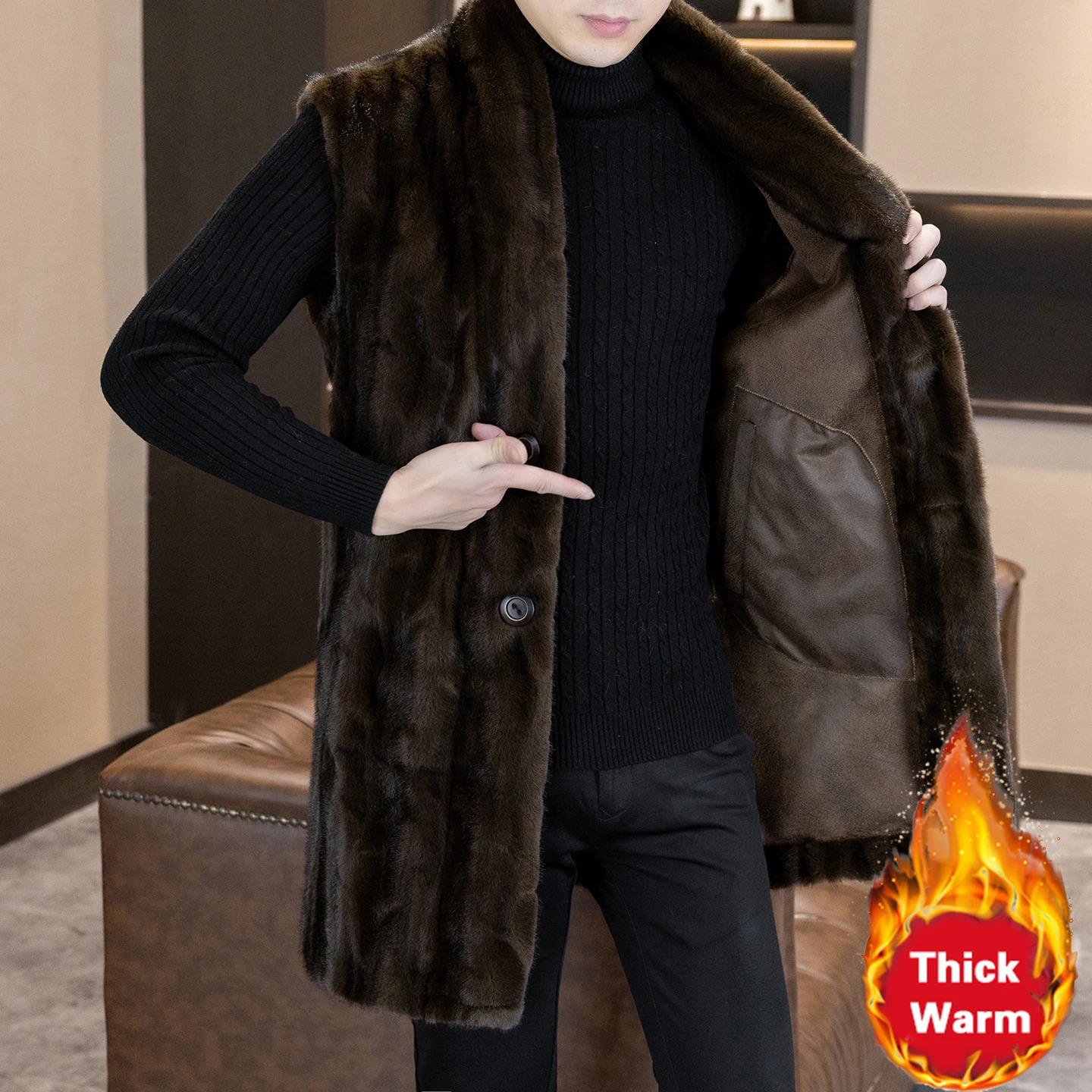 Light Mens Faux Fur Gold Mink Velvet Jacket Men Vest Fur Integrated Thickened Waistcoat Sleeveless Jacket Mens Clothing 251020