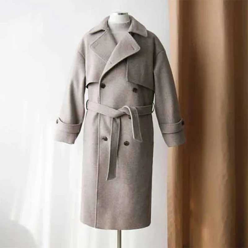 2022 Mens Woolen Clothes Straight Casual Windbreaker Long Coat Fashion Loose Gentle Autumn Korean Elegant OvercoatT251025
