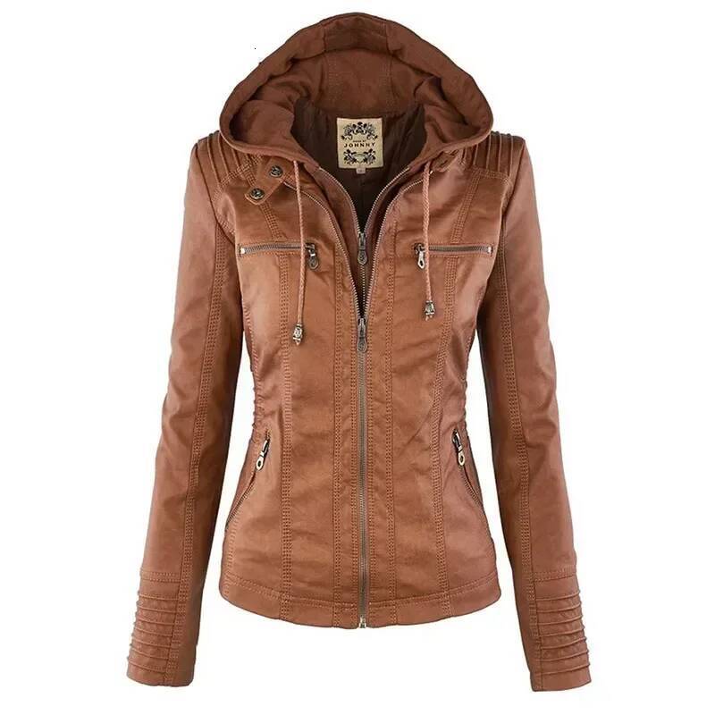 Gothic Faux Women 2025 Hoodies Winter Autumn Motorcycle Black Outerwear Leather PU Basic Jacket Coat dongdumaoyi