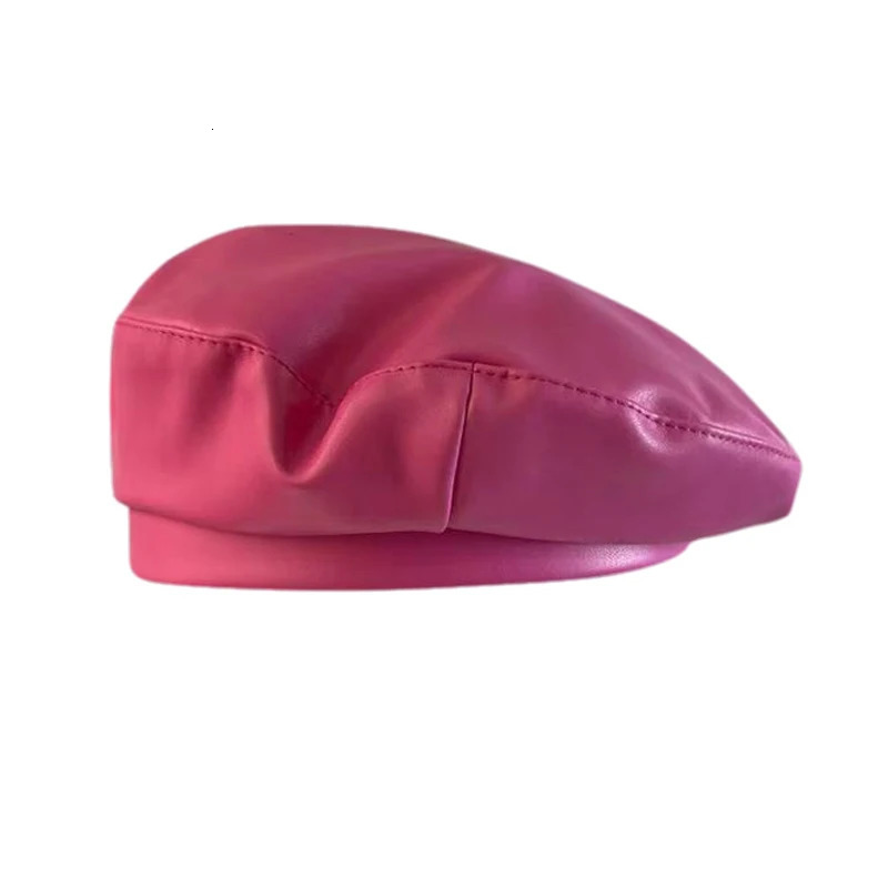 Rose red Berets Men Women Beret Unisex Caps Solid color PU Leather Beret Hat 251023