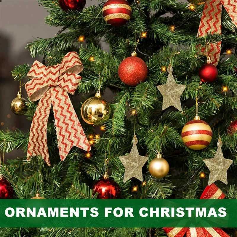 Gold Glitter Star Ornaments Christmas Tree Hanging Pendant 2025 Christmas Decorations for Home Navidad New Year Party DIY Gift C251024