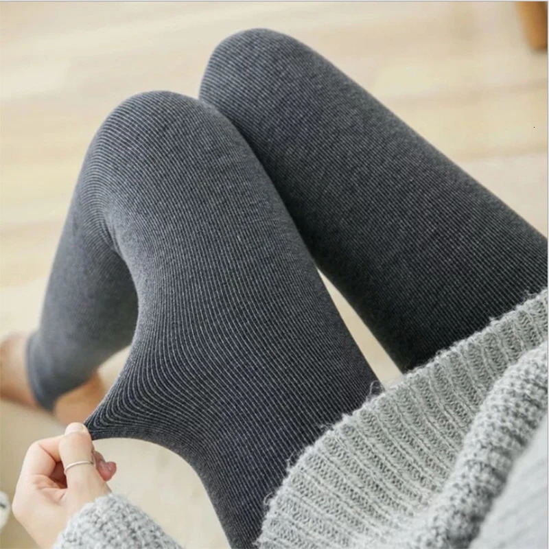 Winter Women Leggings Plus Velvet 350g Fleece Thicken High Waist Pantyhose Solid Vertical Striped Elastic Warm Tights 251018