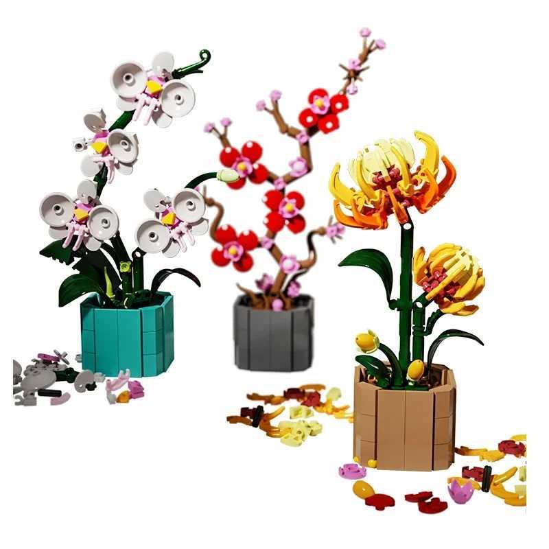 NEW 4pcsfamily Sunflower Potted House Decoration Creativity MOC Model Bricks DIY Flowers Toy Building Block Gifts for Kids Girls C251023