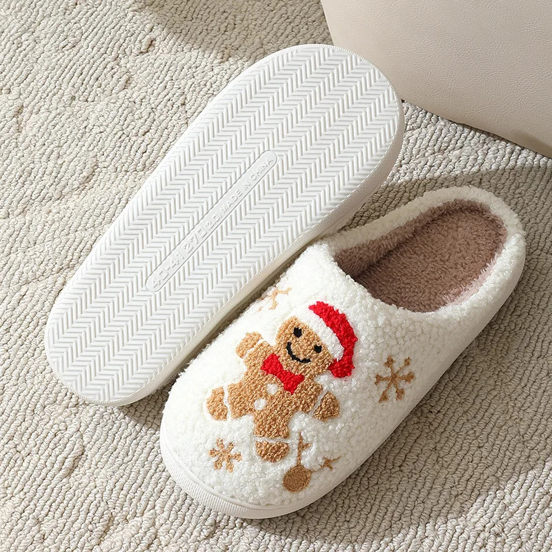 Christmas Women Slippers Cute Gingerbread Winter Warm Slides Couple Houseshoes Men Bedroom Flat Soft Sole Home Shoes for Gift251020