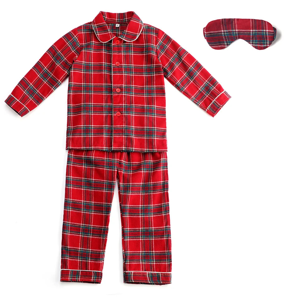 Mudbala Kids Girls Flannel Christmas Pajamas Red Checked Sibling Matching Winter Children Pyjamas Set 251023