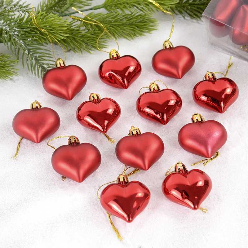 12Pcs Christmas Pendant Star Heart Shape Hanging Ornaments Xmas Tree Ball Decor Christmas Party Decoration Navidad New Year 2025 C251024