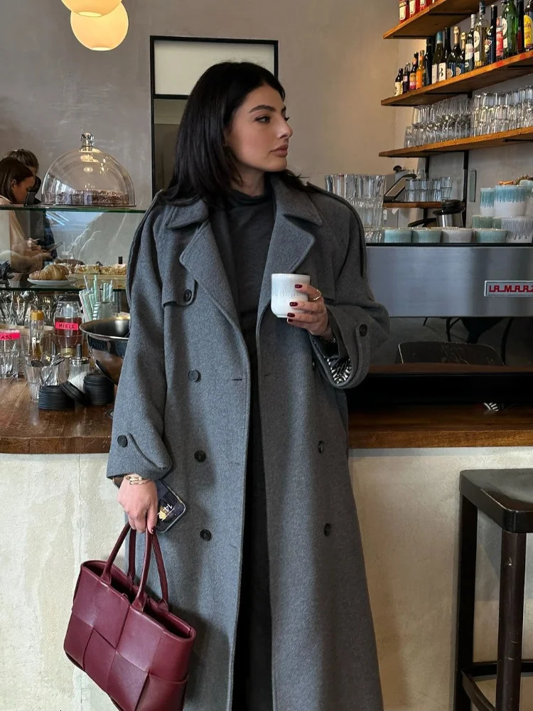 Fashion Belted Mini Maxi Overcoat For Women Elegant Lapel Wide Shoulder Single Breasted Jacket Lady Autumn Winter Outerwear 251013
