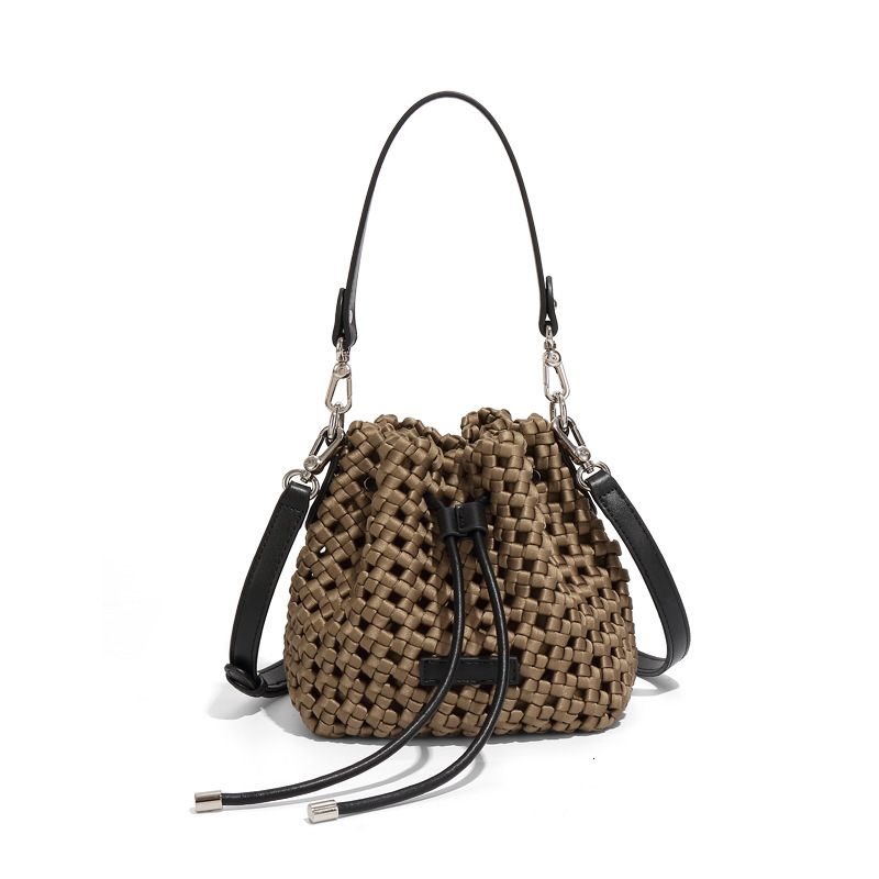 New Silk Woven Bucket Fashion Trend Handbag High-end Versatile Mini Casual Shoulder Crossbody Bag