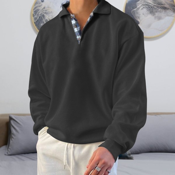 2025 Autumn Long Sleeve V-neck Turn-down Collar Loose Sweatshirt Men's Fashion