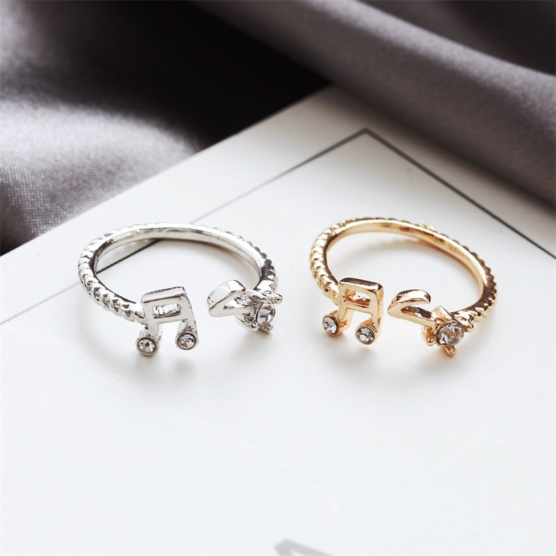South Korea Jewelry Creative Gift Female Rhinestone Musical Note Threaded Adjustable Opening Ring