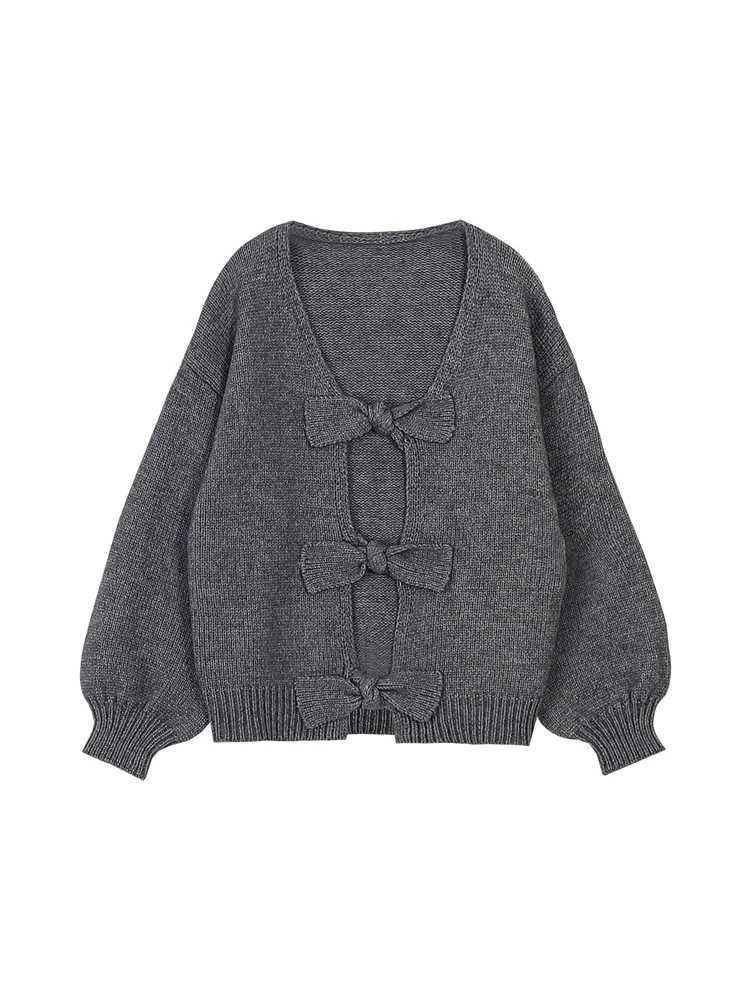 Womens Solid Color Bow Cardigan 2025 Autumn Winter Collection Casual Warm Office Wear Home Comfort Fashion Best ChoiceT251025