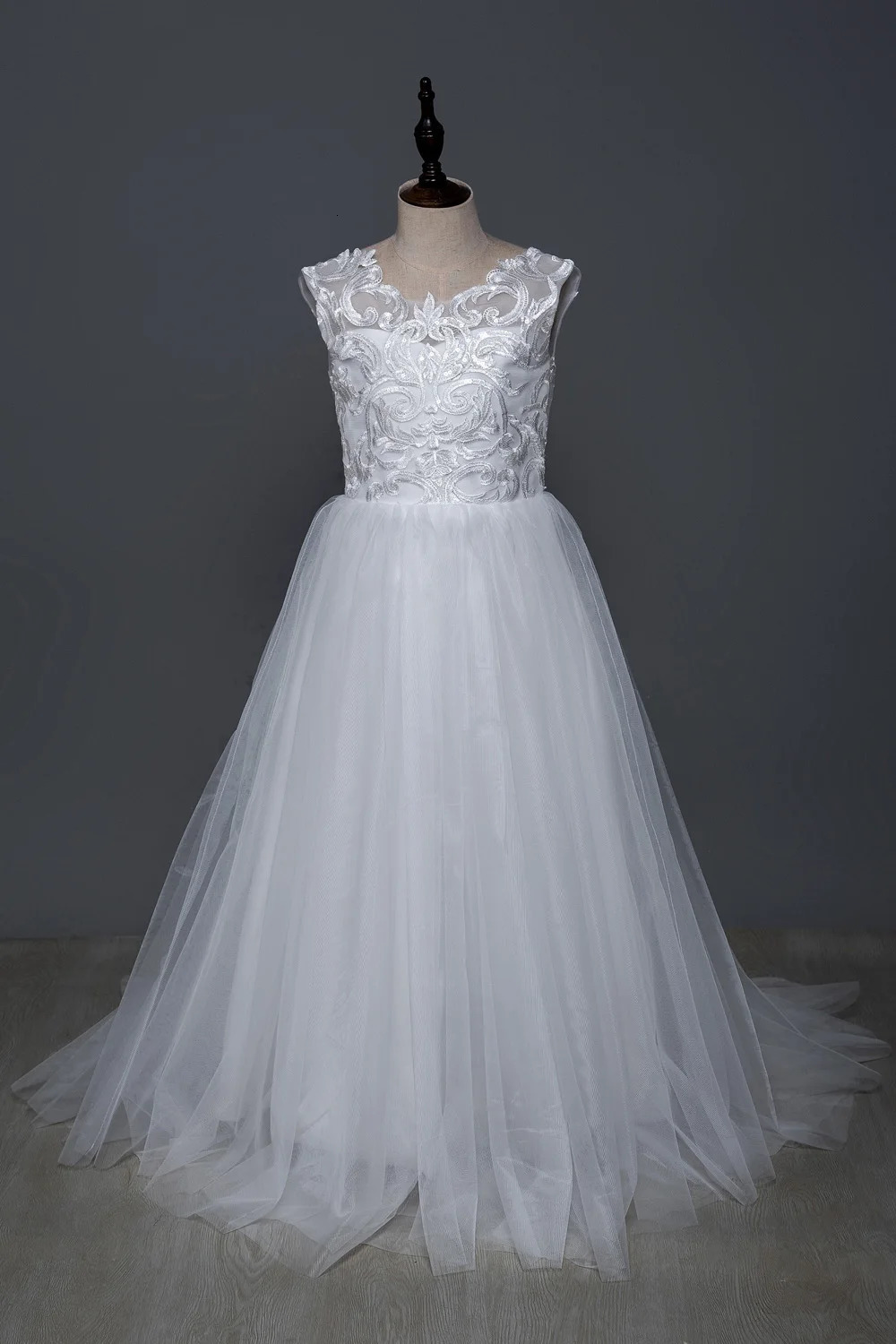 White Bridesmaid Dress For Girls Lace Big Bow Flower Girl Dresses Ball Gown Kids Wedding Party Pageant First Communion Gown 251023