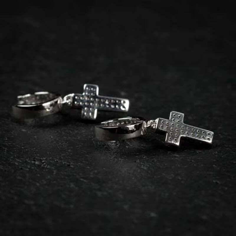 High Quality Hoop Cross Stud VVC MOISSANITE Earrings Male 925 Sterling Silver Earring Jewelry Luxury Punk Cross Earrings