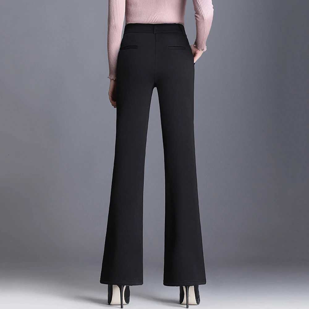 Women Plus Size High Waist Winter Autumn Fleece Velvet Plush Suit Pants Thicken Warm Office Flare Trousers Hot Lining 9XL 6XLT251025
