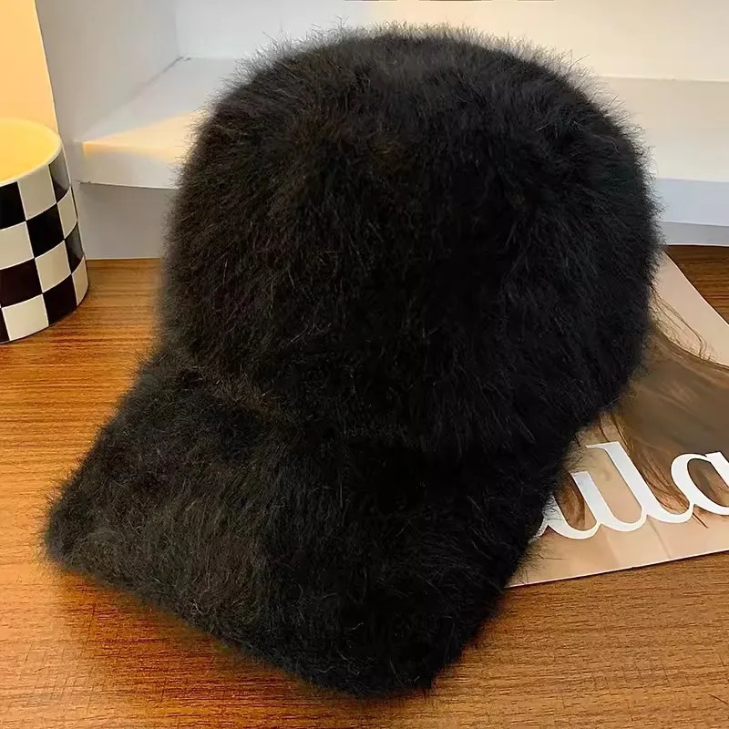 Rabbit Hair Baseball Hat Winter Solid Color Warm Duck Tongue Hat Womens Autumn and Winter Plush Cold and Sunshade Hat 251023