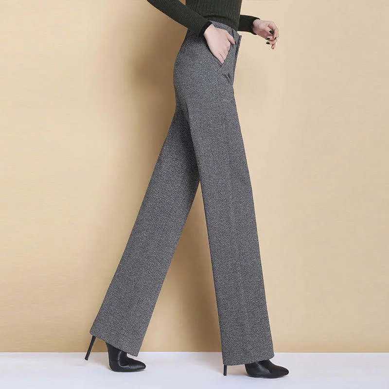New Wool Wideleg Womens High Waist Thickened Loose Casual Long Straight Suit PantsT251025