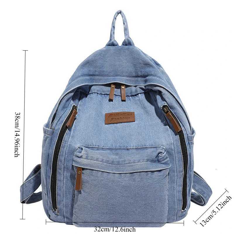 Backpack Large Capacity Denim Backpack Fashion Versatile Multipocket Design Daily Commuter Backpack W251025