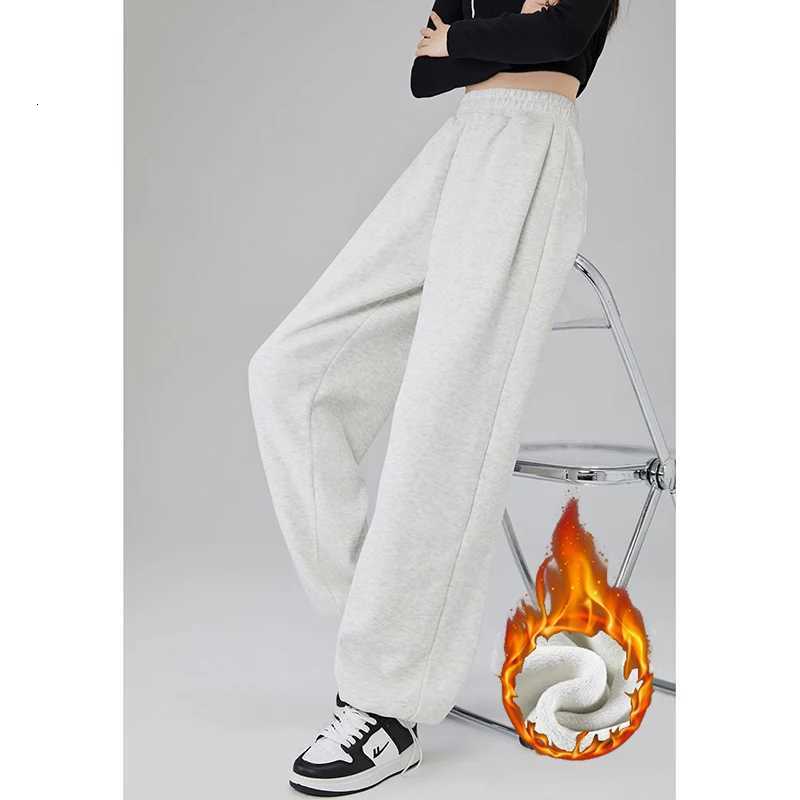 Winter Lady Snow Warm Thin Straight Leg Pants Girls Classic Daily Plush Trousers Women High Waist Thermal Fleece PantsT251025
