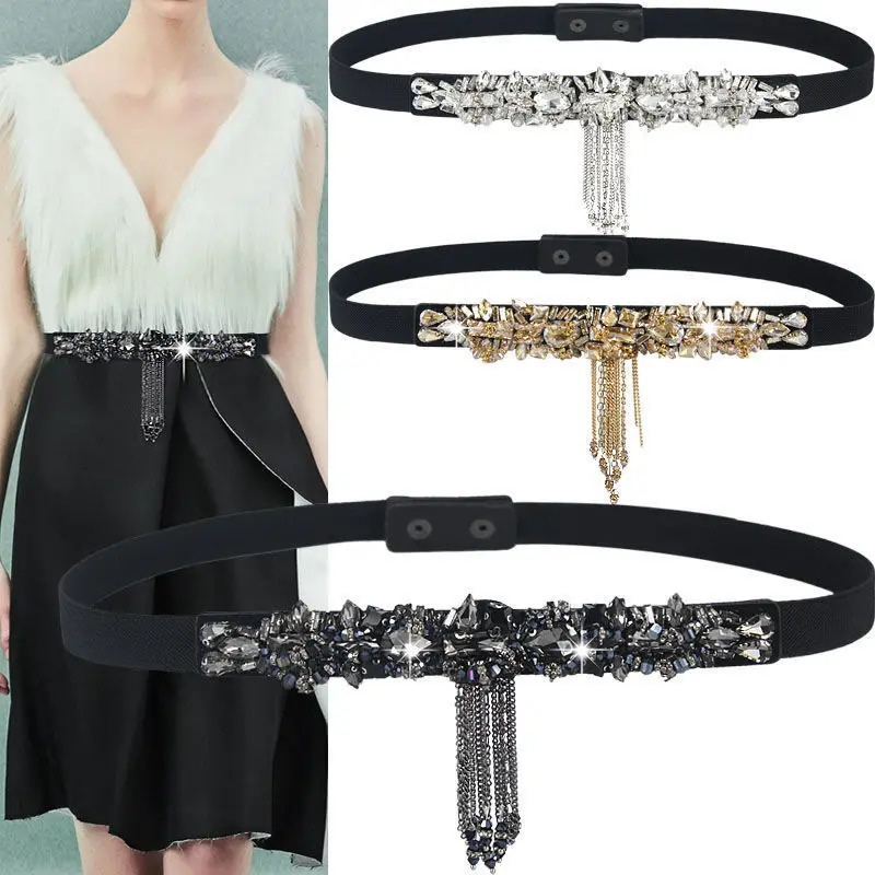 Black Rhinestone Waist Corset Womens Elasticated Belt with Crystal Stylish Accessory for Dresses Ins Trendy Y2K Chic 251024