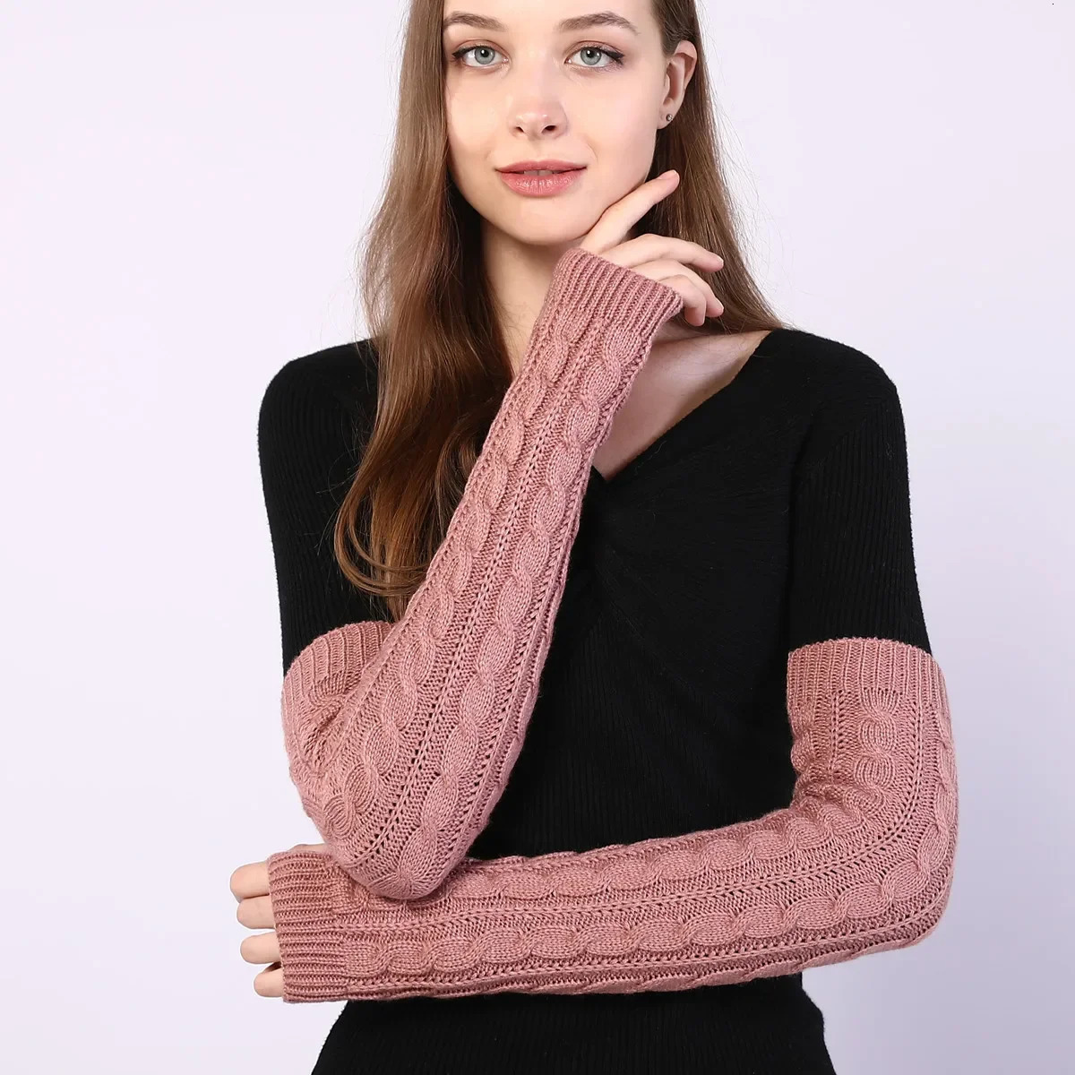 Womens Autumn Winter Woolen Fingerless Gloves Long Knitting Warm Cover Arm Warmers Sleeve for Women 251021
