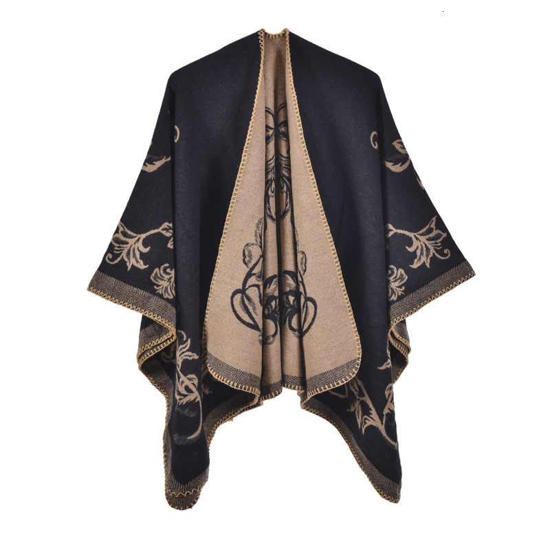 Womens Shawl New Autumn Winter Imitation Cashmere Jacquard Split Warm Thickened Shawl Cape Hot Sale