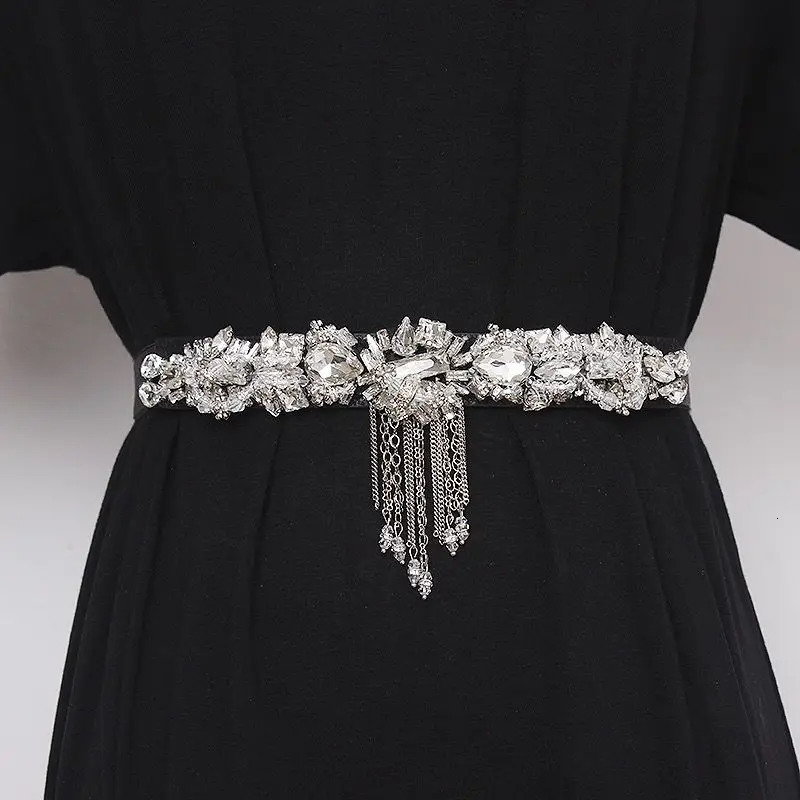 Black Rhinestone Waist Corset Womens Elasticated Belt with Crystal Stylish Accessory for Dresses Ins Trendy Y2K Chic 251024
