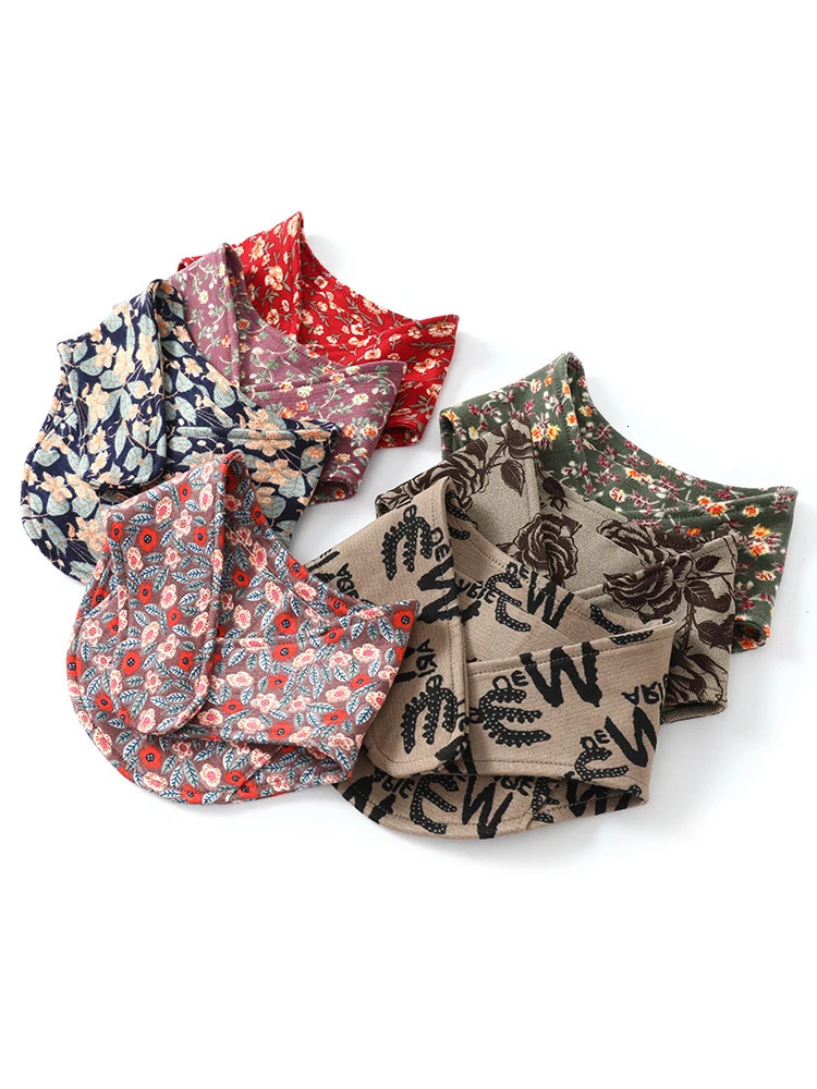 Neck Warmer Autumn Winter Women Soft Cotton Print Small Scarf Bowknot Neckerchief Snap Closure Seniors Warm Ring Collar Unisex 251020